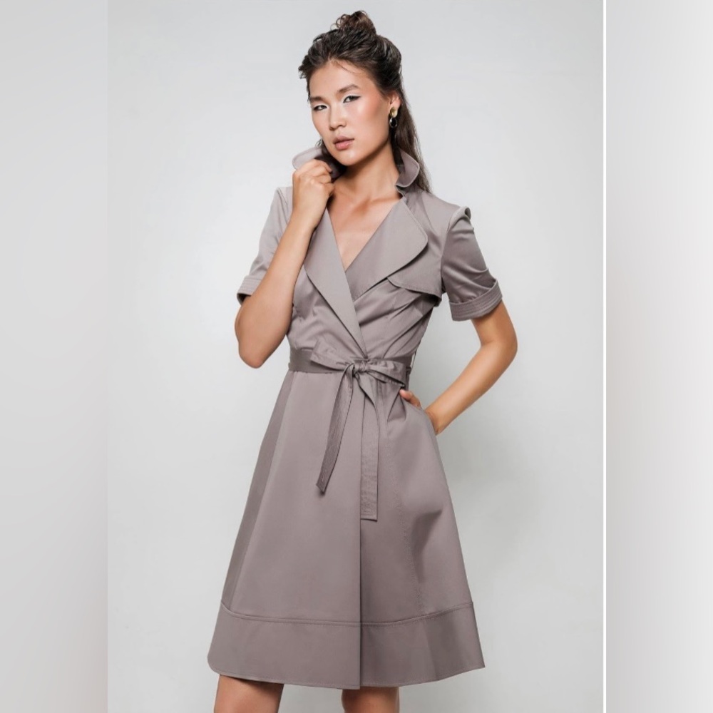 Karen Millan Cotton A Line Shirt dress Taupe Size 8